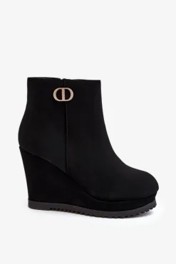 Damskie Botki Na Koturnie Z Małą Ozdobą Czarne Bertolina