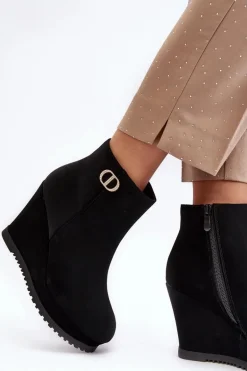 Damskie Botki Na Koturnie Z Małą Ozdobą Czarne Bertolina