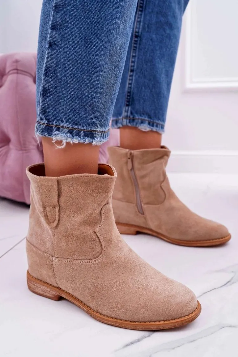 Damskie Botki Na Koturnie Beżowe Evana