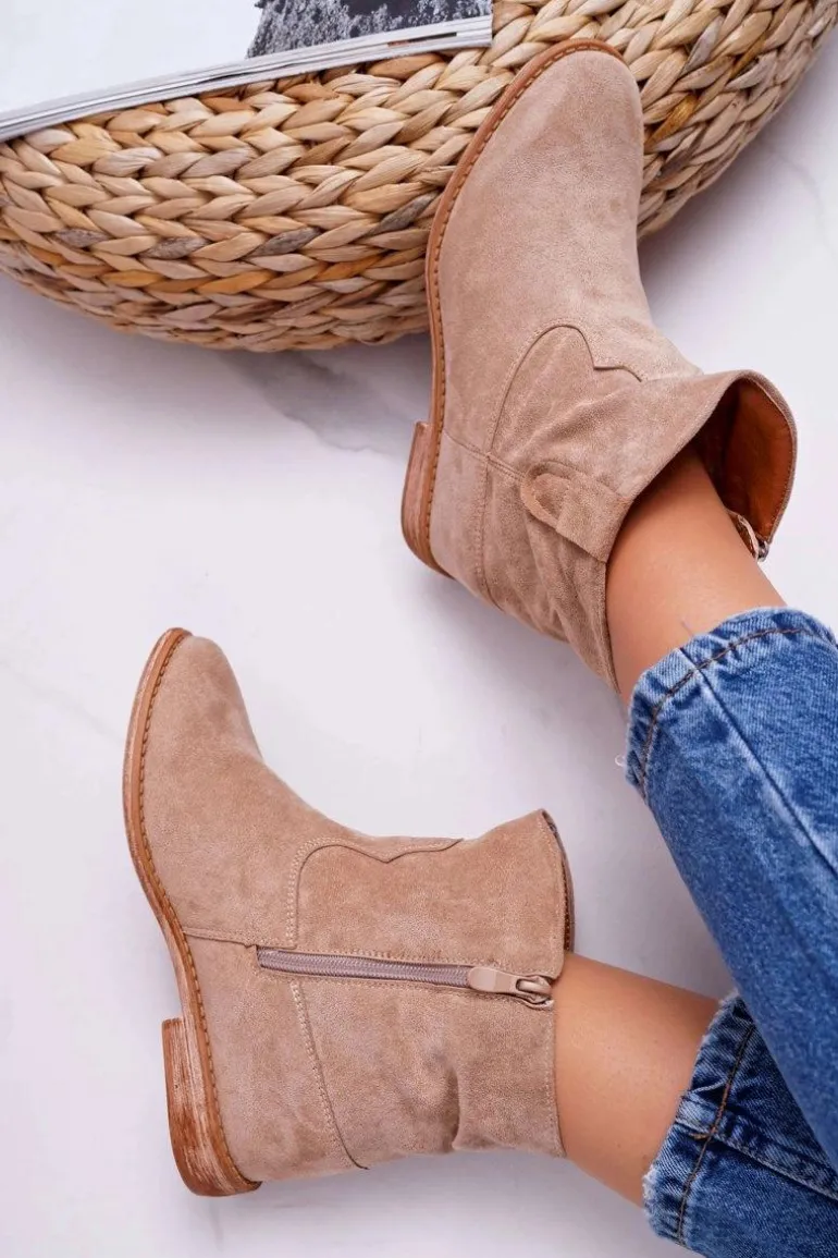 Damskie Botki Na Koturnie Beżowe Evana