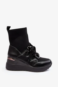 Damskie Botki Na Koturnie Ze Skarpetą Czarne Helladina