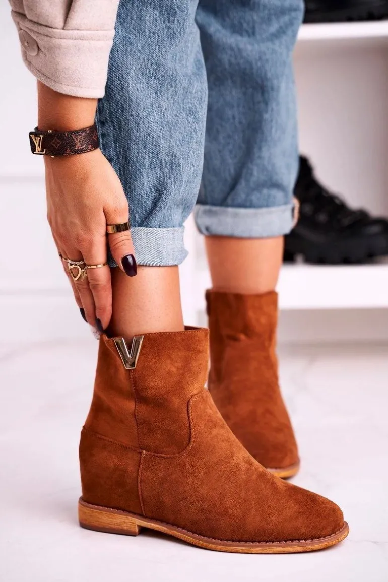 Damskie Botki Na Koturnie Zamszowe Brązowe Vanya