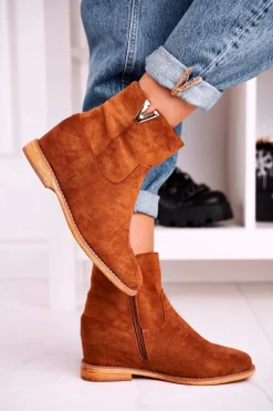 Damskie Botki Na Koturnie Zamszowe Brązowe Vanya