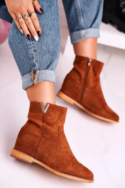 Damskie Botki Na Koturnie Zamszowe Brązowe Vanya