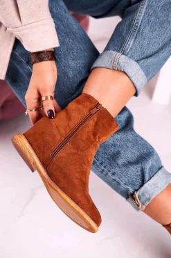 Damskie Botki Na Koturnie Zamszowe Brązowe Vanya