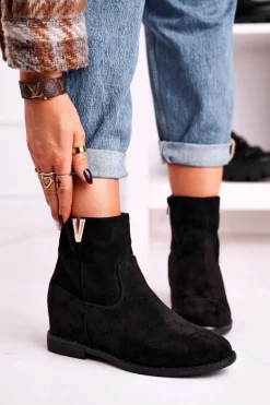 Damskie Botki Na Koturnie Zamszowe Czarne Vanya