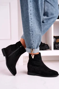 Damskie Botki Na Koturnie Zamszowe Czarne Vanya