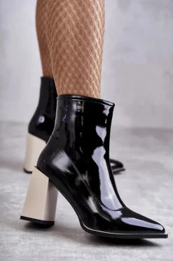 Damskie Botki Na Masywnym Obcasie Czarno-Białe Bernhild