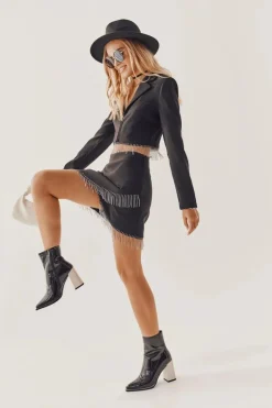 Damskie Botki Na Masywnym Obcasie Czarno-Białe Bernhild