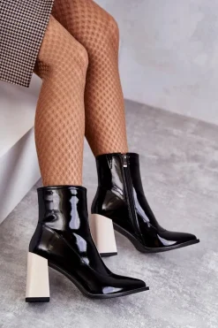 Damskie Botki Na Masywnym Obcasie Czarno-Białe Bernhild