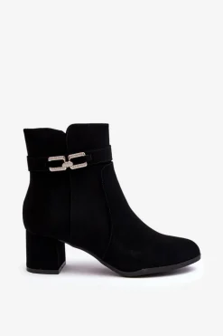 Damskie Botki Na Niskim Obcasie Z Ozdobą Czarne Numissa