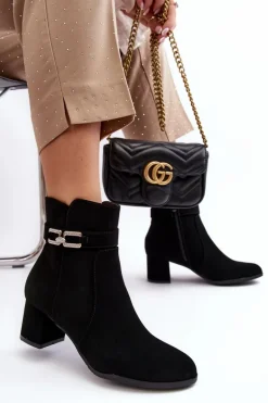 Damskie Botki Na Niskim Obcasie Z Ozdobą Czarne Numissa