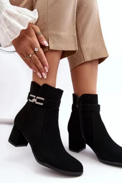 Damskie Botki Na Niskim Obcasie Z Ozdobą Czarne Numissa