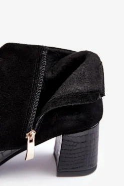 Damskie Botki Na Niskim Słupku Wężowy Wzór Czarne Ebba