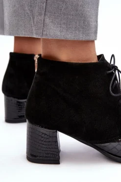 Damskie Botki Na Niskim Słupku Wężowy Wzór Czarne Ebba