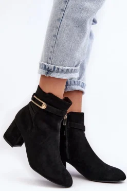 Damskie Botki Na Niskim Słupku Czarne Verice