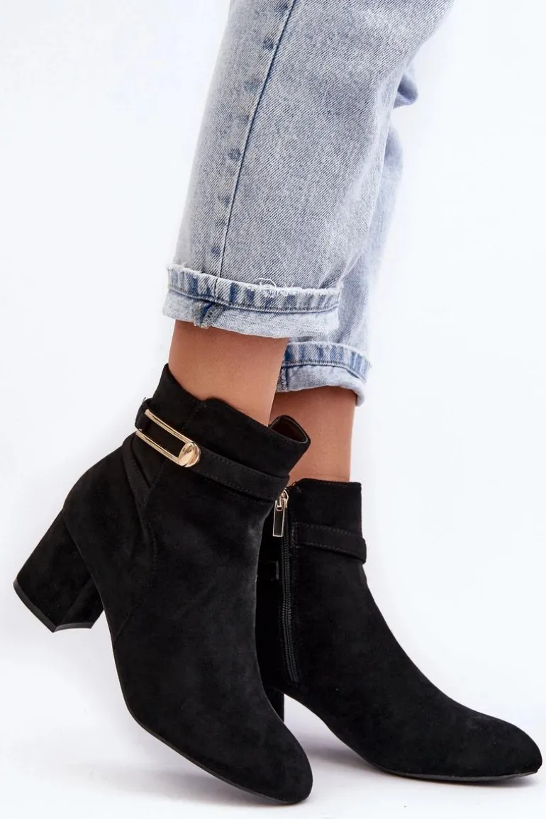 Damskie Botki Na Niskim Słupku Czarne Verice