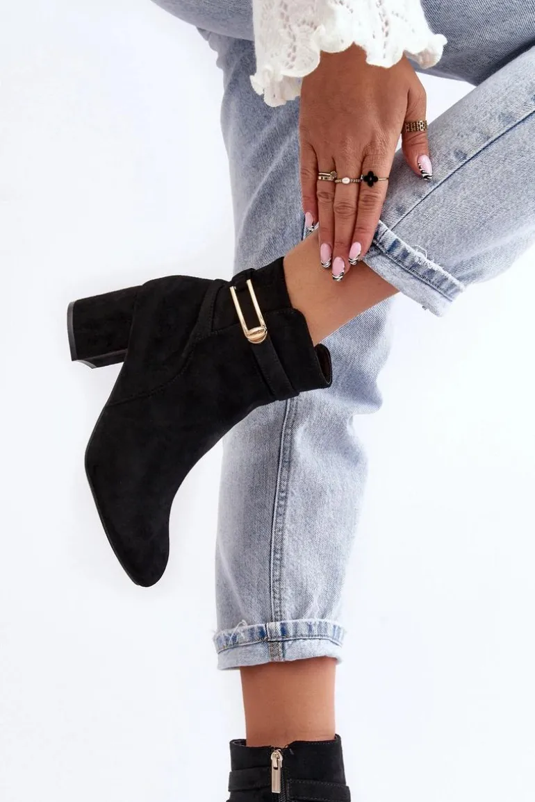 Damskie Botki Na Niskim Słupku Czarne Verice