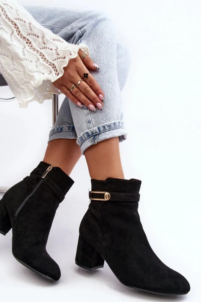 Damskie Botki Na Niskim Słupku Czarne Verice