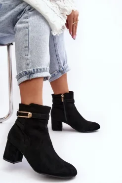Damskie Botki Na Niskim Słupku Czarne Verice