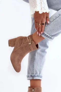 Damskie Botki Na Niskim Słupku Beżowe Verice