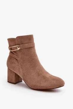 Damskie Botki Na Niskim Słupku Beżowe Verice