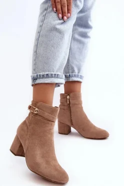 Damskie Botki Na Niskim Słupku Beżowe Verice