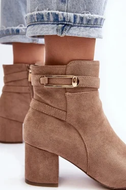 Damskie Botki Na Niskim Słupku Beżowe Verice