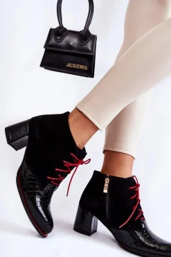 Damskie Botki Na Niskim Słupku Czarne Ebba