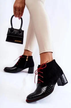 Damskie Botki Na Niskim Słupku Czarne Ebba