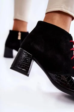 Damskie Botki Na Niskim Słupku Czarne Ebba