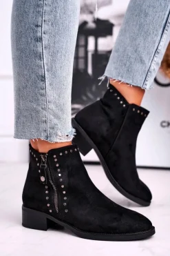 Damskie Botki Na Obcasie Nity Czarne Control