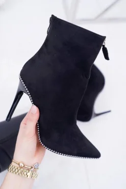 Damskie Botki Na Obcasie Lu Boo Dwa Suwaki Zamszowe Czarne Suzy