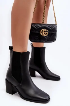 Damskie Botki Na Obcasie Ekoskóra Czarne Creazza