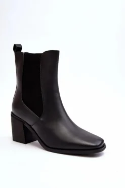 Damskie Botki Na Obcasie Ekoskóra Czarne Creazza