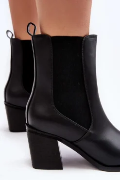 Damskie Botki Na Obcasie Ekoskóra Czarne Creazza