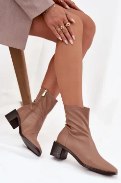 Damskie Botki Na Obcasie Vinceza 23-10791 Beżowe