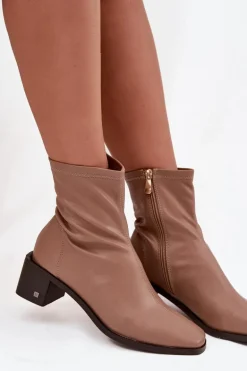 Damskie Botki Na Obcasie Vinceza 23-10791 Beżowe