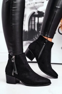 Damskie botki na obcasie ocieplane czarne Discretely