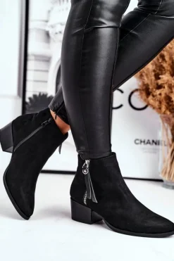 Damskie botki na obcasie ocieplane czarne Discretely