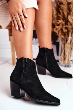 Damskie Botki Na Obcasie Czarne Loud