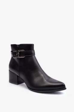 Damskie Botki Na Obcasie Z Ozdobą Czarne Janeya