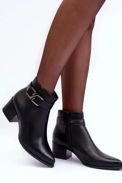 Damskie Botki Na Obcasie Z Ozdobą Czarne Janeya