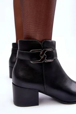 Damskie Botki Na Obcasie Z Ozdobą Czarne Janeya