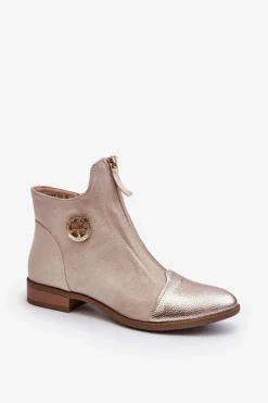 Damskie Botki Na Płaskim Obcasie Z Zamkiem Beżowe Loratie