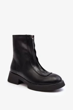 Damskie Botki Na Płaskim Obcasie Z Suwakiem Czarne Elkasa