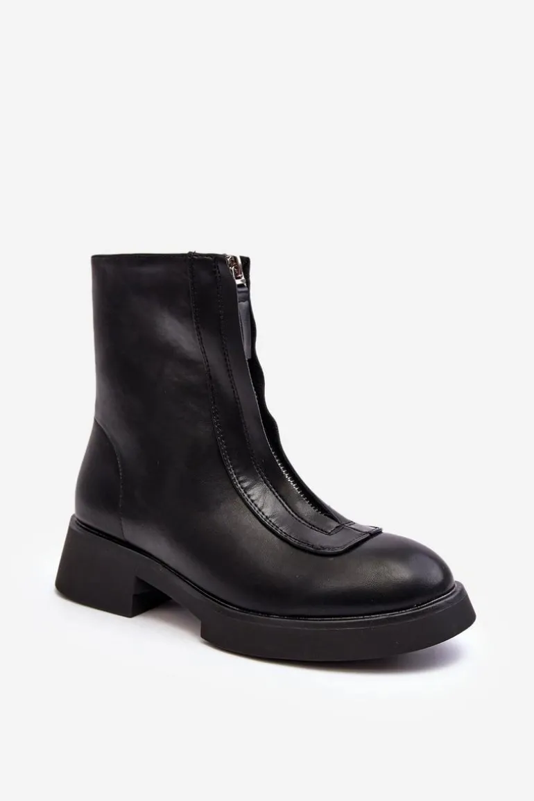 Damskie Botki Na Płaskim Obcasie Z Suwakiem Czarne Elkasa