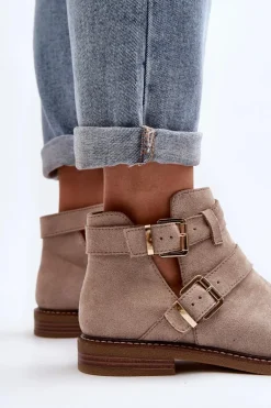 Damskie Botki Na Płaskim Obcasie Z Paskami Jasnobeżowe Melviana