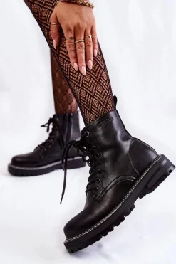 Damskie Botki Na Platformie Big Star KK274538 Czarne