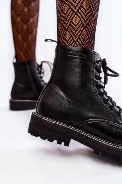 Damskie Botki Na Platformie Big Star KK274538 Czarne